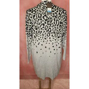 NWT JONES NEW YORK Womens Open Front Cardigan  Black Gray Leopard XL w/Pockets